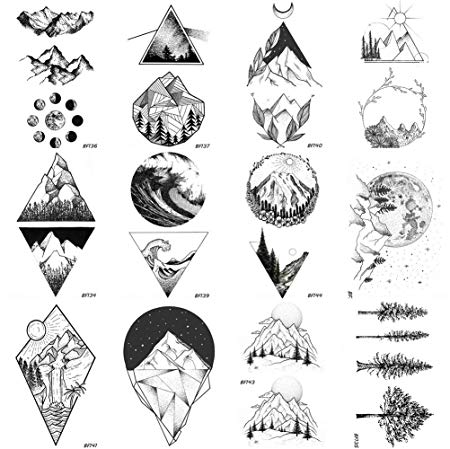 12 Pieces/Lot Geometry Triangle Mountain Temporary Tattoo Sticker Cover Women Body Arm Art Drawing Waterproof Fake Black Sea Weave Tatoos Paper Custom 10x6CM