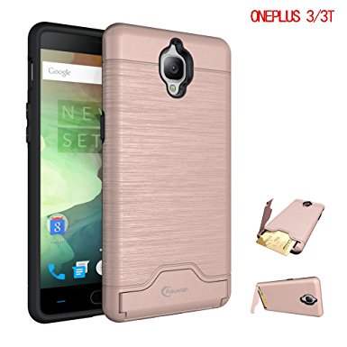 ONEPlus 3T Case ONEPLUS 3 Phone case with Card Holder KickStand Wallet Cases Cover For OnePlus 3/3T (Rose Gold)