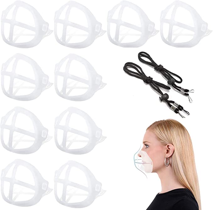 Goldenlight 10Pcs Mask Brackets,3D Face Mask Bracket Internal Support Frame for Comfortable Breathing,with 2Pcs Lanyard