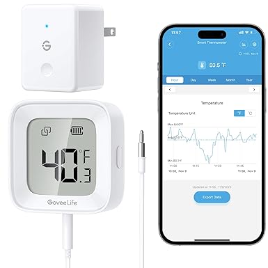 GoveeLife WiFi Freezer Thermometer Alarm, Remote App and Email Alert with Anti-False, Wireless Smart Temperature Monitor Sensor, 2 Years Free Data Export, Digital Thermometer for Refrigerator Pool Tub