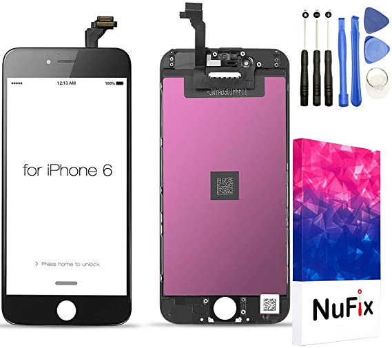 NuFix LCD Replacement for Apple iPhone 6 / 6G Screen Glass LCD Display Touch Digitizer Assembly with Frame and Tools A1549 A1586 A1589 Black