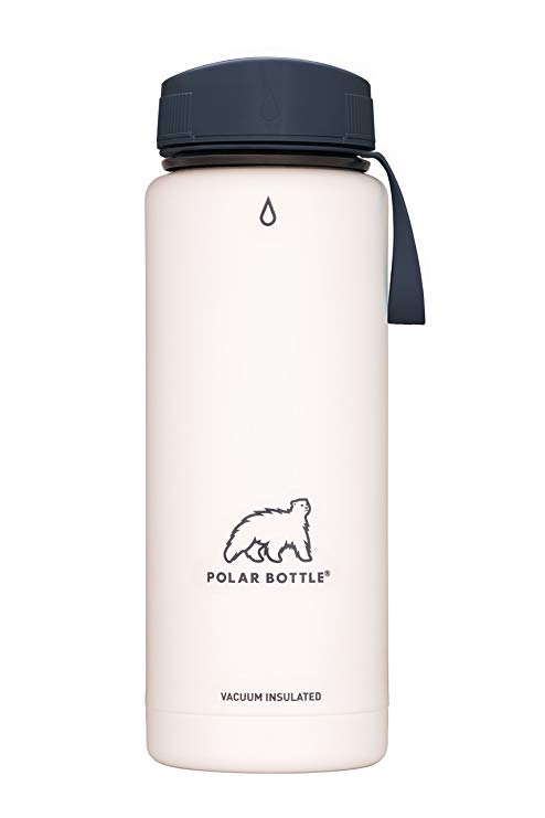 Polar Bottle Thermaluxe - Vacuum Insulated Stainless Steel Travel Mug, White Powder Coat {Half-Twist Cap - Charcoal} 21 oz.