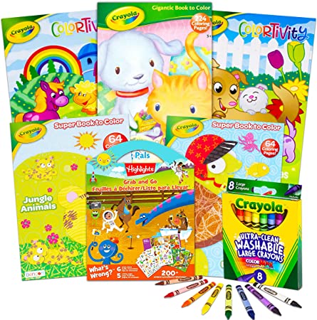 Crayola Coloring Books for Kids Toddlers Crayola Learning Set Bundle - 13 Pc Crayola Animal Coloring Activity Books with Crayola Learning Crayons Jumbo and Crayola Stickers (Crayola School Supplies)