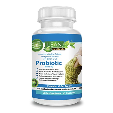 50 Billion Probiotics 15 Strains MD Formulated Patented Delay Release Capsules & Prebiotics to Improve Digestive Health and Immune Support Supplement Full 30 Day Supply - LEAN Nutraceuticals