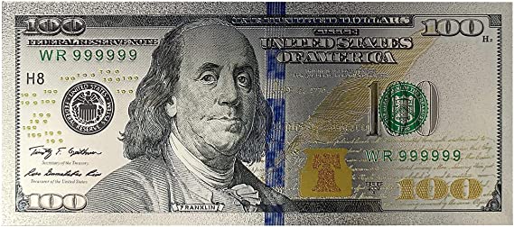 American Coin Treasures Ben Franklin Silver Foil $100 Novelty Bill