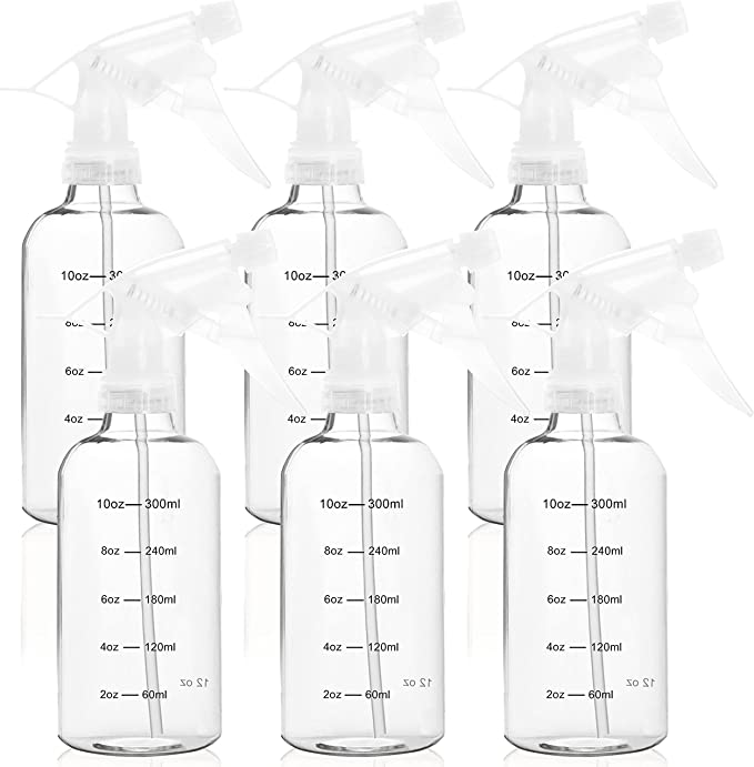 Youngever 6 Pack Empty Plastic Spray Bottles with Measurement, Spray Bottles for Hair and Cleaning Solutions (12 Ounce)
