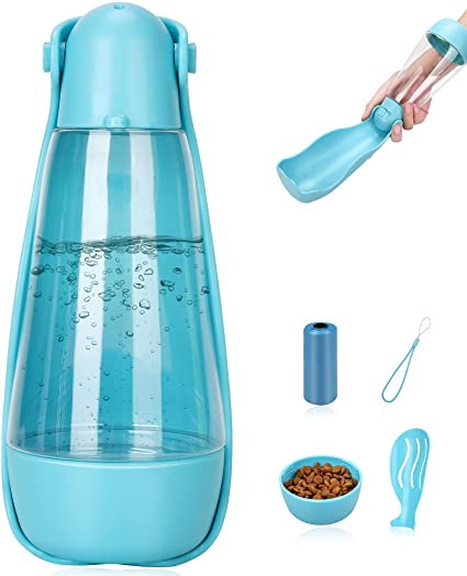 UPSKY Dog Water Bottle Portable Foldable Dog Water Dispenser for Outdoor Walking, Hiking and Travel Multifunction Lightweight Water Botter for large and Medium Puppies (Blue 14.2oz)