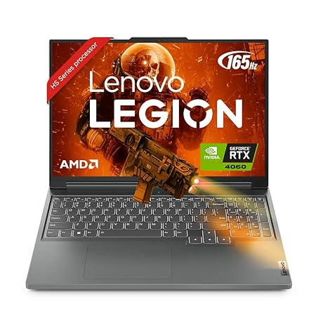 Lenovo Legion Slim 5 AI Powered AMD Ryzen 7 7840HS 16" (40.64cm) WQXGA-IPS 165Hz 300Nits Gaming Laptop (16GB/512GB SSD/Win11/Office/NVIDIA RTX 4060 8GB/Alexa/3 Month Game Pass/Grey/2.4Kg), 82Y9008MIN