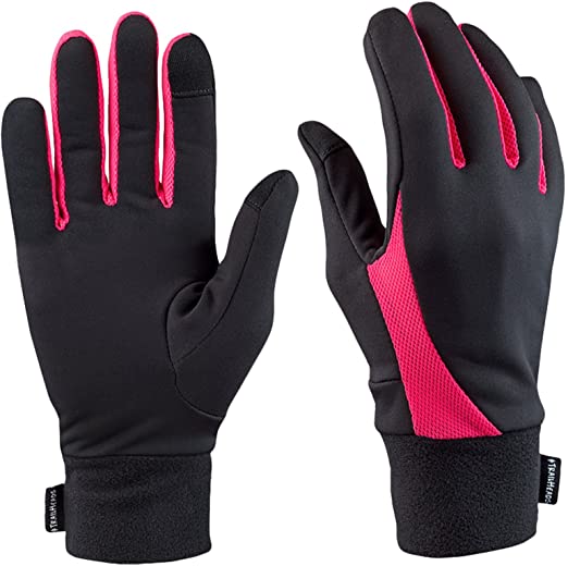 TrailHeads Running Gloves for Women | Lightweight Gloves with Touchscreen Fingers -black/bright coral