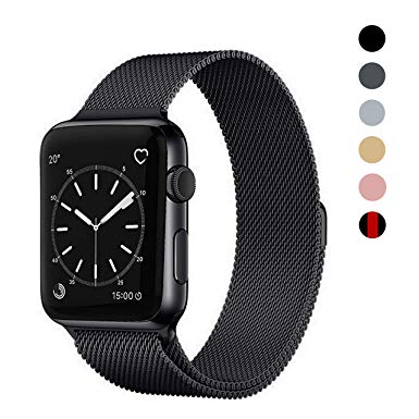 OSUVOX Compatible for IWatch Band, 38mm/40mm 42mm/44mm, Stainless Steel Loop Magnetic Band Compatible with Iwatch Series 5/4/3/2/1 (Black, 42mm/44mm)