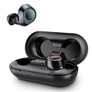True Wireless Earbuds, Bluetooth 5.0 Headphones Auto Paring IPX5 Waterproof Earbuds with Charging Case, 25H Playtime HiFi Stereo Sound Deep Bass in-Ear Headphones for iPhone Airpods Android（Black）