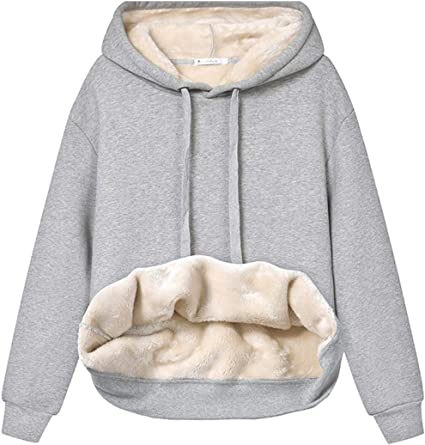 Haellun Womens Casual Winter Warm Fleece Sherpa Lined Pullover Hooded Sweatshirt