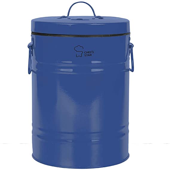 Chef's Star Kitchen Compost Bin, Indoor Garbage Can with Lid, Kitchen Composting Bin with Charcoal Filter, Steel Trash Can, 0.8 Gallon Compost Pail (Blue)