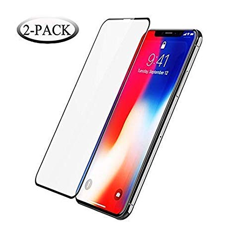 [2 Packs] Screen Protector Compatible for iPhone X, Tempered Glass Screen Protector, 3D Full Frame Curved Edge, 9H Hardness, Easy Installation,Case Friendly for iPhoneX