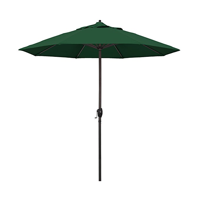 California Umbrella 9' Round Aluminum Market Umbrella, Crank Lift, Auto Tilt, Bronze Pole, Hunter Green Olefin