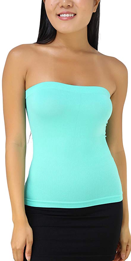 ToBeInStyle Women's Seamless Bandeau Tube Top Ribbed Without Pad