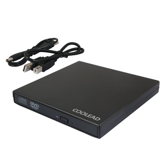 COOLEAD- Black Ultra Slim USB External CD-ROM Drive x24 and DVD ROM Drive x8  Microfiber Cloth