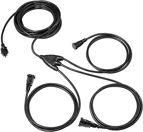 1 to 3 Extension Cord Splitter - 6 Foot Black Power Squid - 16/3 SJTW Outdoor Outlet & Plug Splitter Cable