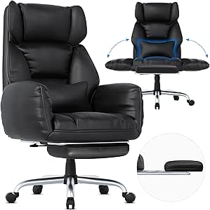 GABRYLLY Office Chair with Footrest, Big and Tall Criss Cross Chair with Reversible Armrests, 120°Tilt, 500LBS Heavy-Duty Executive Leather Chair for Working, Gaming & Meditation, Black-GY82766