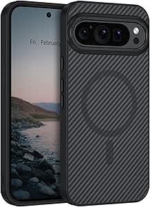 BENTOBEN Carbon Fiber for Google Pixel 9 Pro XL Case [Compatible with MagSafe] Magnetic Pixel 9 Pro XL Case Slim Thin Smooth Shockproof Women Men Phone Cover for Google Pixel 9 Pro XL 6.8", Black