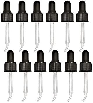 Dropper Top Inserts for 15ml Essential Oil Bottles - Bent Tip, Glass, Leakproof - Fits 15ml doTERRA, Young Living - Droppers for Thicker, Cooking, Internal Oils, Blends, Aromatherapy - 12 Pack