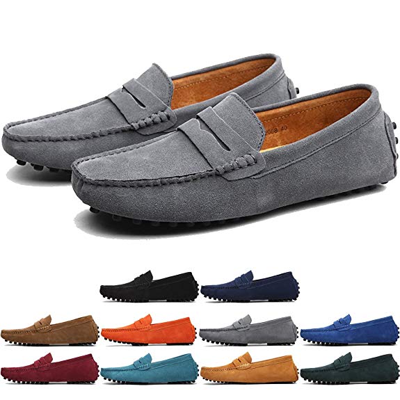 MCICI Men's Penny Loafers Slip-ONS Flats Casual Moccasins Handmade Driving Shoes Suede Leather Boat Shoes Fashion Big Size US6.5-13