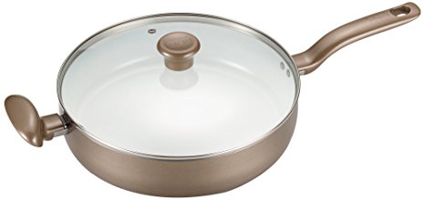 T-fal C72882 Initiatives Nonstick Ceramic Coating PTFE PFOA and Cadmium Free Scratch Resistant Dishwasher Safe Oven Safe Jumbo Cooker Fry Pan Cookware, 5-Quart, Gold