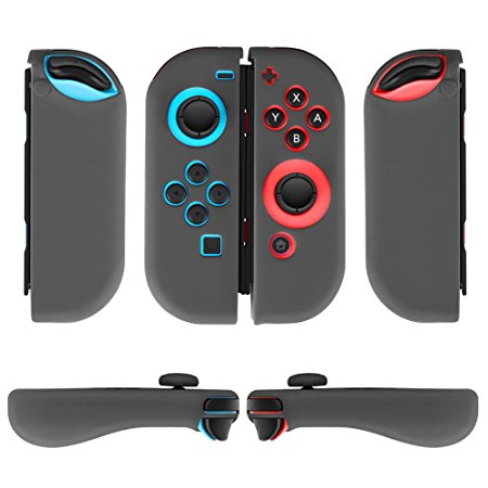 TNP Nintendo Switch Joy-Con Grip Gel Guards with Thumb Grips Caps - Protective Case Covers Anti-Slip Ergonomic Lightweight Design Joy Con Comfort Grip Controller Skin Accessories (1 Pair Neon Gray)