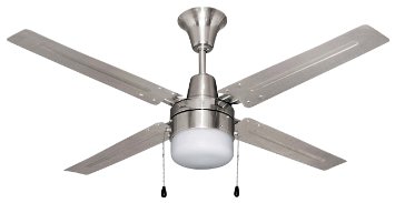 Litex E-UB48BC4C1 Urbana 48-Inch Ceiling Fan with Four Brushed Chrome Blades and Single Light Kit with frosted Glass