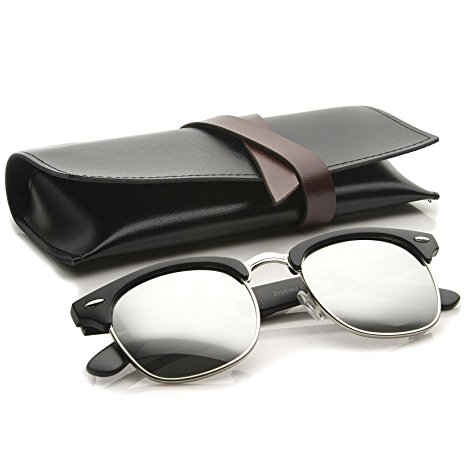 zeroUV - Premium Half Frame Horn Rimmed Sunglasses with Metal Rivets