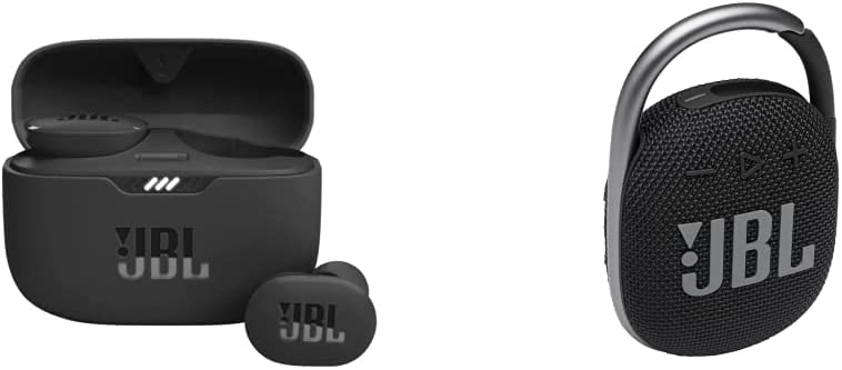 JBL Tune 130NC TWS True Wireless in-Ear Noise Cancelling Headphones - Black & Clip 4: Portable Speaker with Bluetooth, Built-in Battery, Waterproof and Dustproof Feature - Black (JBLCLIP4BLKAM)