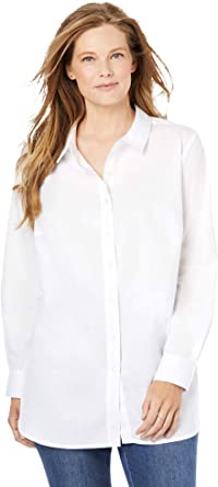 Woman Within Women's Plus Size Perfect Long-Sleeve Button Down Shirt