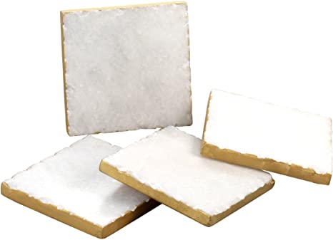 Thirstystone Square White Marble/Gold Edged Coasters (Set of 4), Multicolor