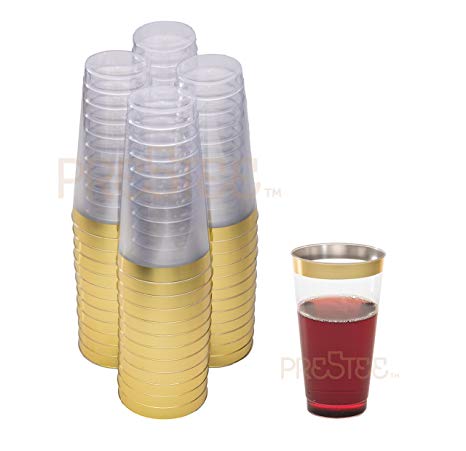 DRINKET Gold Plastic Cups 16 oz Clear Plastic Cups / Tumblers Fancy Plastic Wedding Cups With Gold Rim 50 Ct Disposable For Party Holiday and Occasions SUPER VALUE PACK