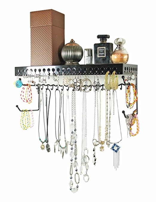 Mango Steam Wall-mounted Jewelry Organizer Shelf (17 Inch, Black)