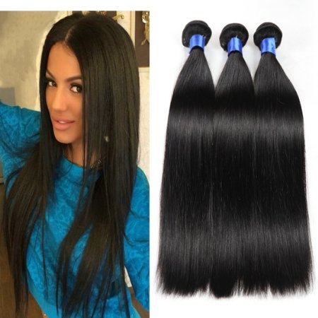 Beauty Code Hair 7A Brazilian Virgin Human Hair 3 Bundles 300g Remy Straight Weave Wefts 100% Unprocessed Human Hair for Women Natural Color (8 8 10 inch)
