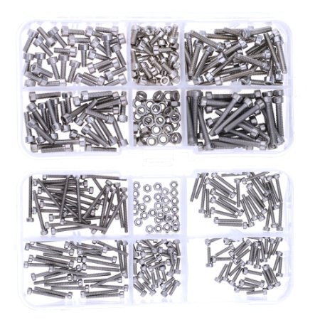 Hilitchi 420pcs M2 M3 Stainless Steel Hex Socket Head Cap Screws Nuts Assortment Kit with Box (304 Stainless Steel)