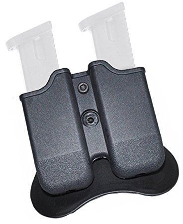 Ultimate Arms Gear 9mm .38 .40 Caliber Glock 17 19 22 23 25 26 27 31 32 33 34 35 37 38 39 Dual Double Magazines Ammo Case Rotates 360 Pouch Handgun Single Stack Molded Polymer Open Top Tactical Quickdraw Black Speed Sportster Side Concealment Paddle Holster over Belt Pants Pistols Hand Guns Mags Lightweight