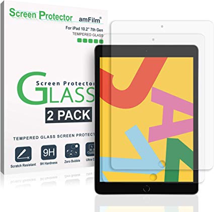 amFilm Glass Screen Protector for iPad 10.2" (7th Generation, 2019) Tempered Glass Screen Protector, with Camera Cutout, and Compatible with Apple Pencil (2 Pack)