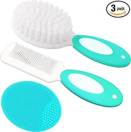 Baby Hair Brush, Cradle Cap Brush, Baby Hair Comb, Baby Hair Brush and Comb Set for Newborns & Toddlers, Baby Brush Soft Bristles, Ideal for Cradle Cap, Perfect Baby Registry Gift (Green)