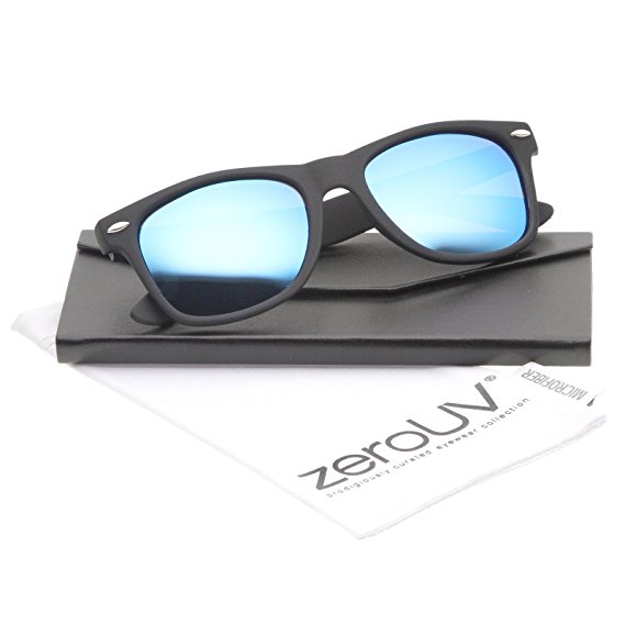 zeroUV - Matte Finish Reflective Color Mirror Lens Large Square Horn Rimmed Sunglasses 55mm