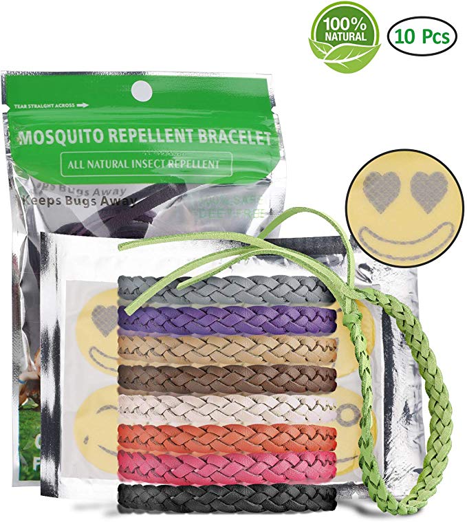 MUCH 100% Natural Mosquito Repellent Bracelet for Adults, Kids & Pets, Non-Toxic Waterproof Travel Wristband, BPA-Free Deet-Free Safe Highly Effective Insect Repellent Bands 10 Packs