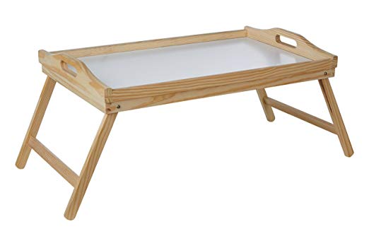 Premier Housewares Pinewood Bed Tray with White Top and Folding Legs, 21 x 50 x 31 cm