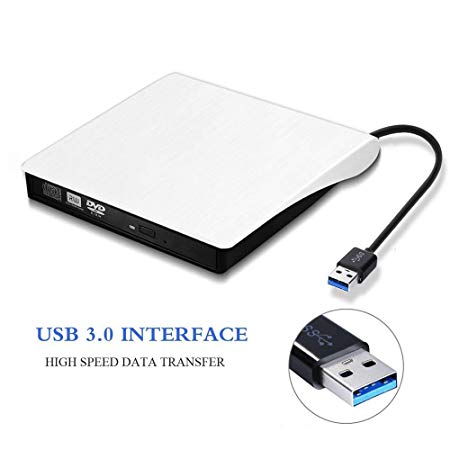 External DVD Drive, Ultra Portable Optical USB 3.0 CD DVD-RW DVD ROM Drive, External DVD Burner Writer for Mac Air / Pro or Other Laptop/Desktops Win10 and Win 8, White