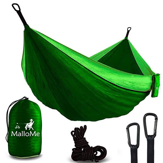 MalloMe Hammock Camping Portable Double Tree Hammocks - Outdoor Indoor 2 Person Beach Accessories – Backpacking Travel Equipment Kids Max 1000 lbs Breaking Capacity - Two Carabiners Free