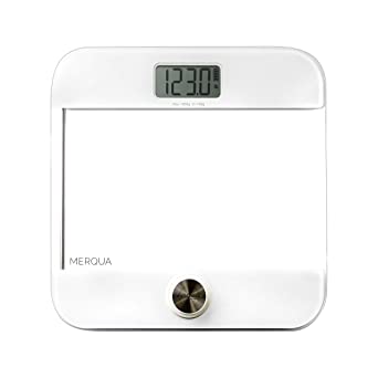 MERQUA Battery Free Clear Tempered Glass Digital Body Weight Scale, Bathroom Scale, Max Weight 396 lbs with Round edges large surface