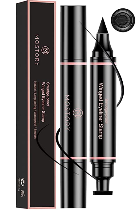 Winged Eyeliner Stamp Black Liner - Perfect Cat Eye Wing Smooth Liquid Quick Flick Wingliner Waterproof Stencil Long Lasting Smudgeproof Natural 2 in 1 Duel End (1 Pack)