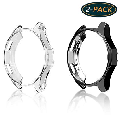 (2-Pack) Samsung Gear S3 Frontier Case, KTcpt Soft TPU Plated [Scratch-Proof] All-Around Protective Bumper Shell for Samsung Gear S3 Frontier SM-R760/Classic Galaxy Watch 46mm SM-R800 Sm (Clear,Black)