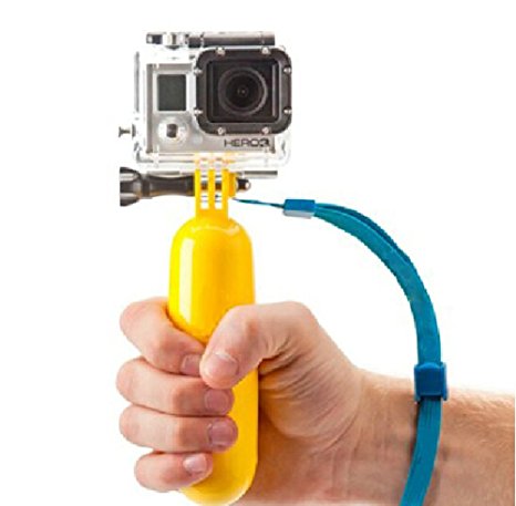 Yellow Light Weight Bobber for GoPro - Floating Hang Grip with Camera and Monopod/Pole Mount for GoPro Hero 4, 3 , 3, 2, 1 / Includes Thumb Screw and Adjustable Wrist Strap