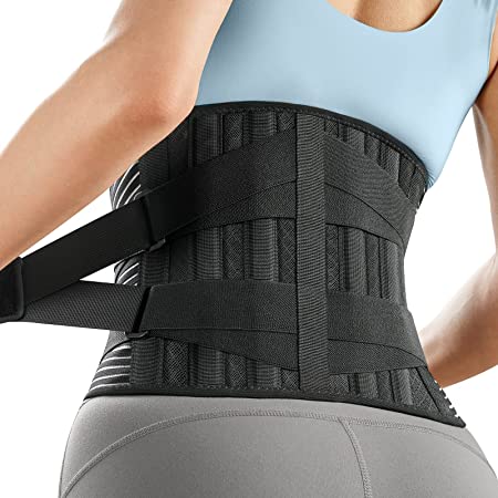 FREETOO Back Braces for Lower Back Pain Relief with 6 Stays, Breathable Back Support Belt for Men/Women for work , Anti-skid lumbar support belt with 16-hole Mesh for sciatica(M)